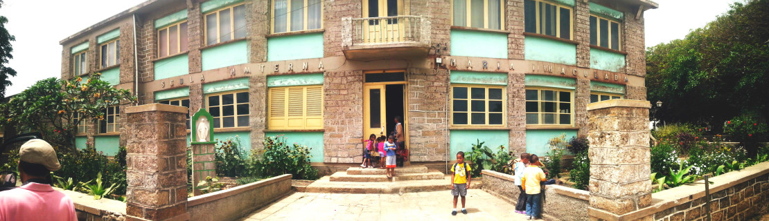 children outside a school in cape verde